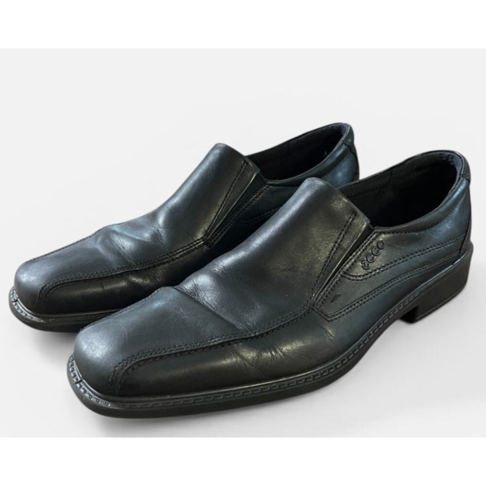 Black Men's Ecco Dress Shoes Leather Slip-On's Apron Toe Helsinki Size 47/US 14